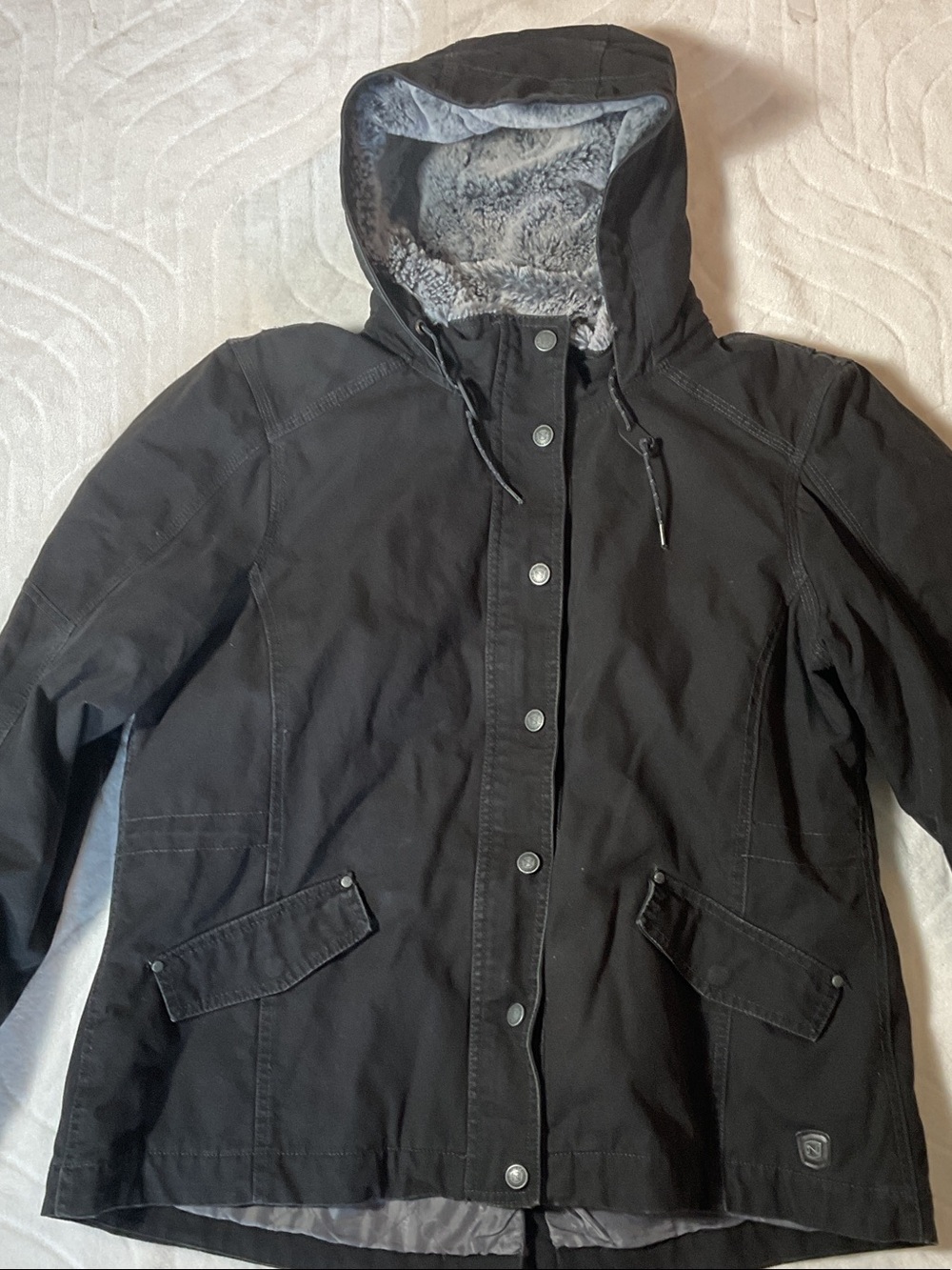 Women's Black Hooded Utility Jacket with Plush Lining